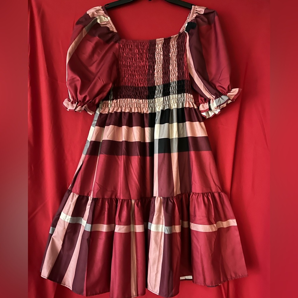 Plaid Puff Sleeve Dress
